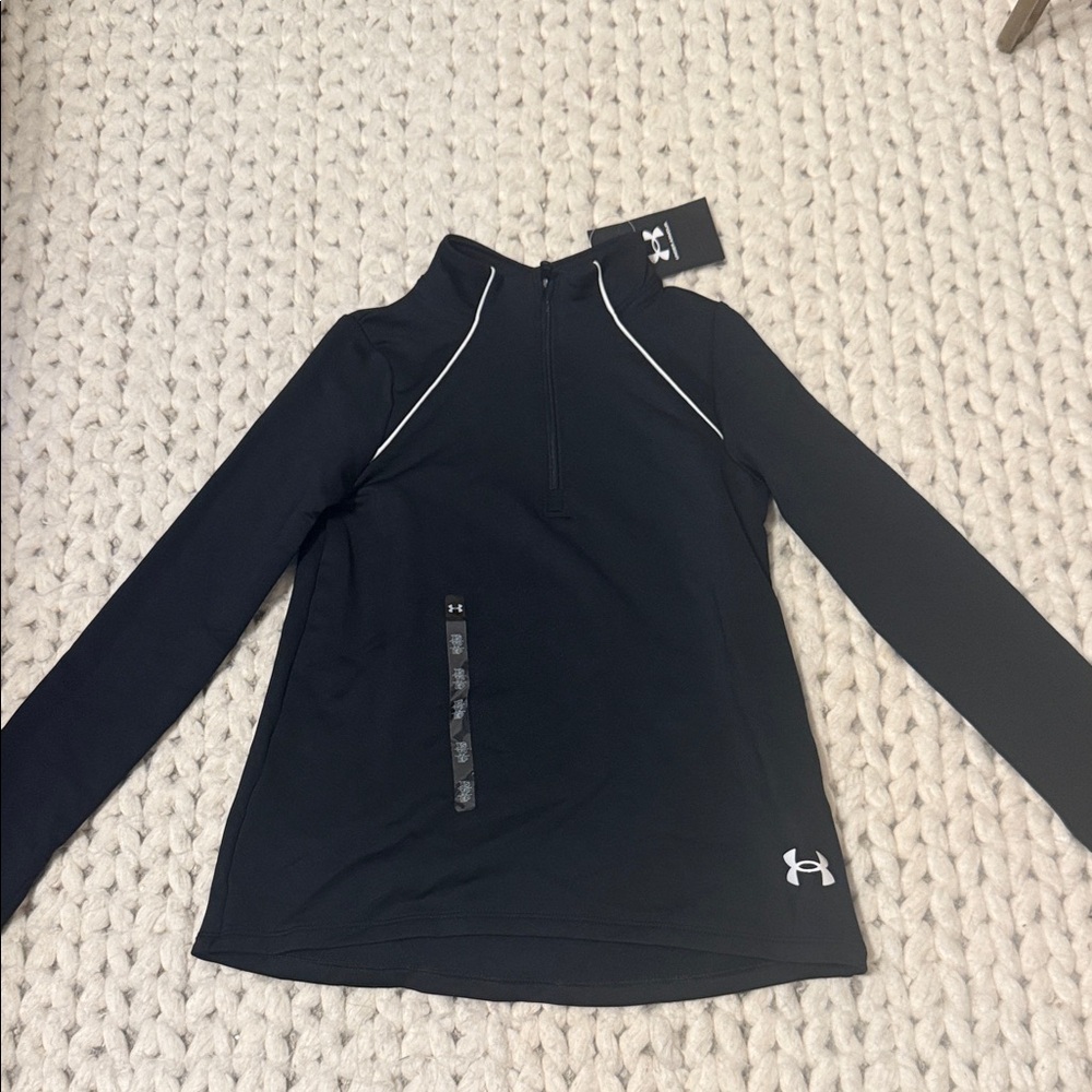 Under Armour Girls Black Long-Sleeve Quarter Zip Pullover with White Accents
